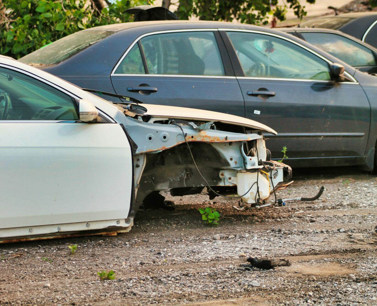 A car that has been hit by another car.